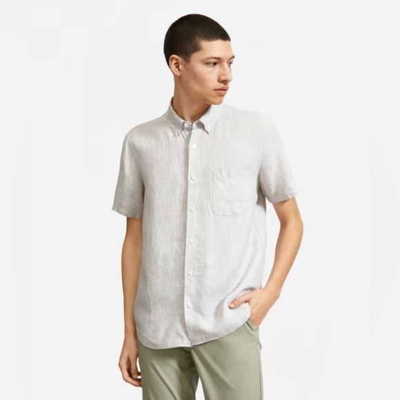 Everlane Other - NWT Everlane The Linen Short-Sleeve Standard Fit Shirt Stone/White Stripe Size L